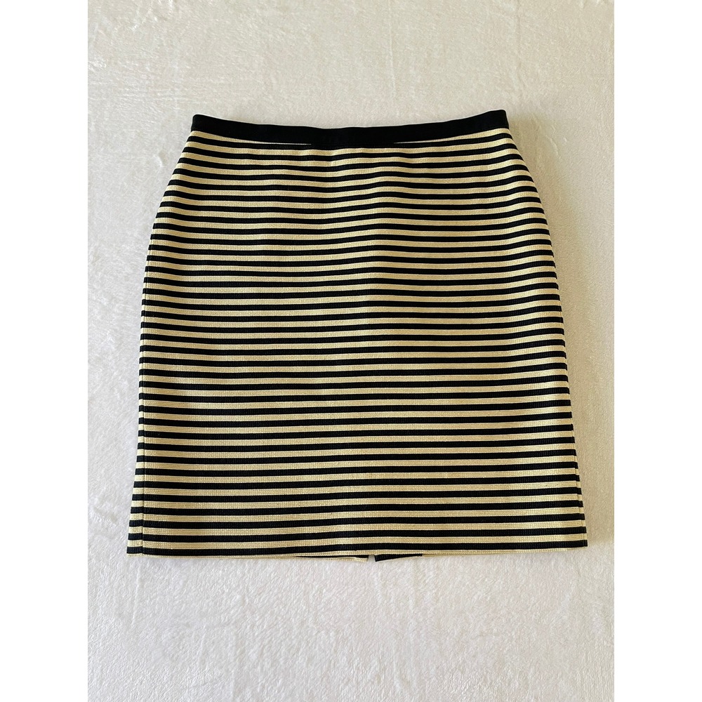 LOFT Women's Size 2 Black Cream Striped Mini Skirt Lined Straight Career Preppy
